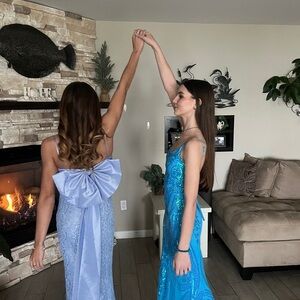 blue bow prom dress